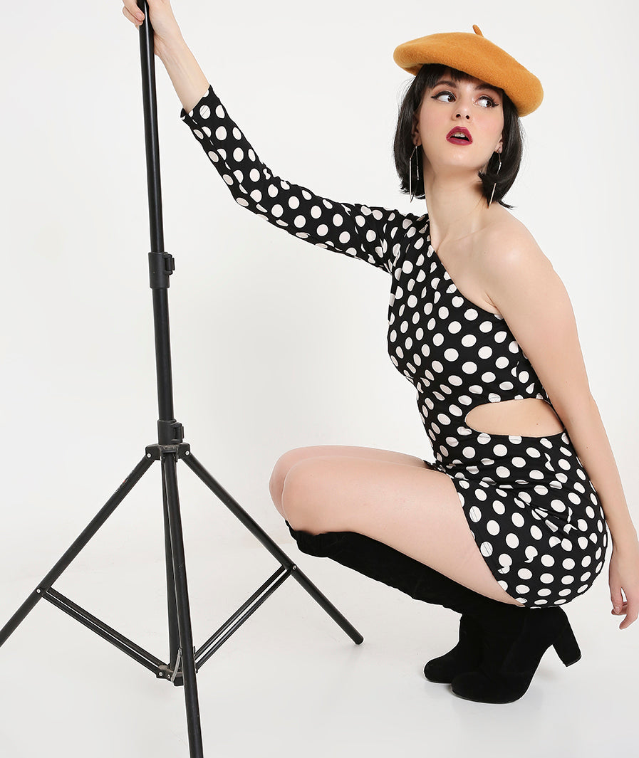 Retro Polka Dress with Side Cut Out